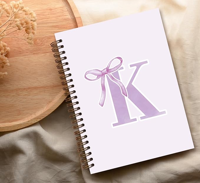 foedor Coquette Trendy Preppy Purple Bow Spiral Notebook,Initial K Journal Personalized Teen Girl Gifts,Monogrammed Gifts for Women Teen Girl,College Ruled Hardcover Spiral Notebook(purple)