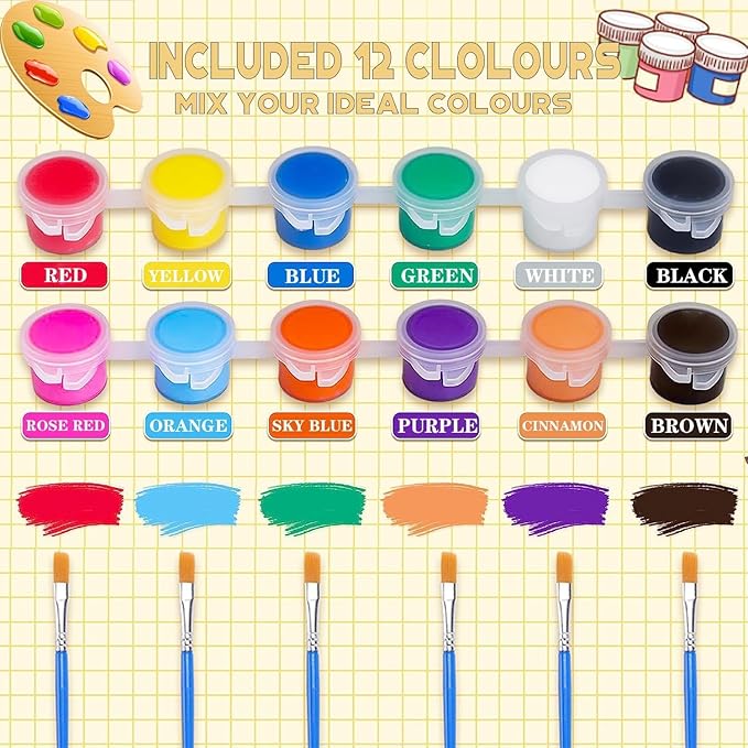20 Pack Mini Acrylic Paint Set,12 Color Acrylic Paint Strips with 40Pcs Painting Brushes for Kids&Adults, 280 PCS Kids Paint Set Container Strips Storage for Home Classroom Party Favors Easter Gifts