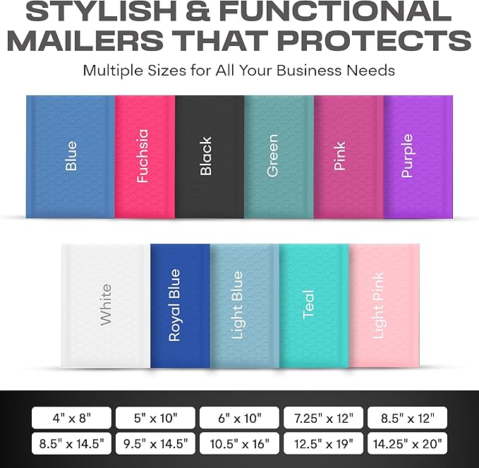 Black 12.5x19.5 Inch Large Poly Bubble Mailers #6 | Padded Envelopes with Self Seal | Air Lined Cushioned Bubble Mailer | Usable Size 12.5x15 | 100 Pack Bulk | Lightweight shipping Bags