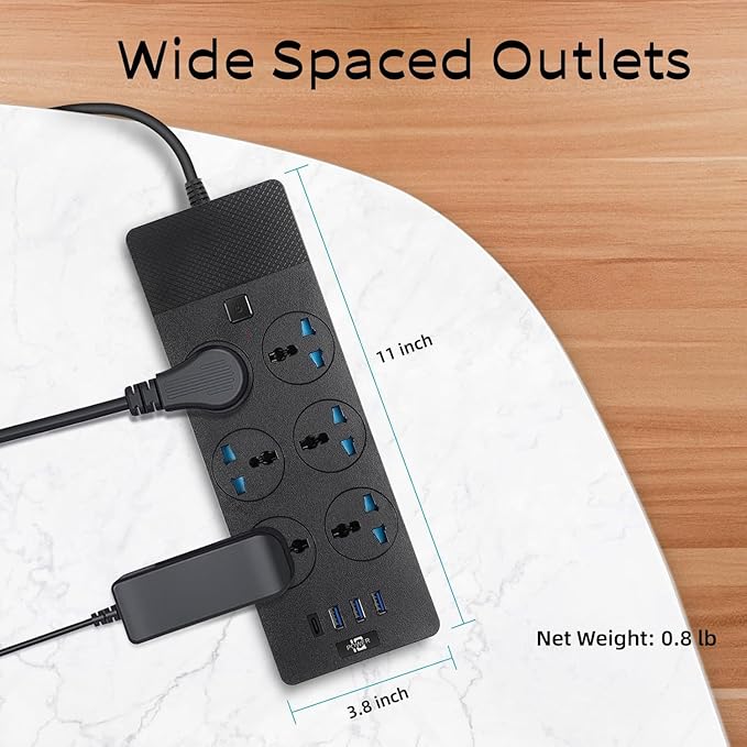 UK to US Plug Adapter, Jumpso Power Strip with 6 International Outlets and 4 USB Ports (1 USB C), 110-240v, 3000w, 6Ft, Universal Travel Adapter Extension Cord for Electrical Equipment