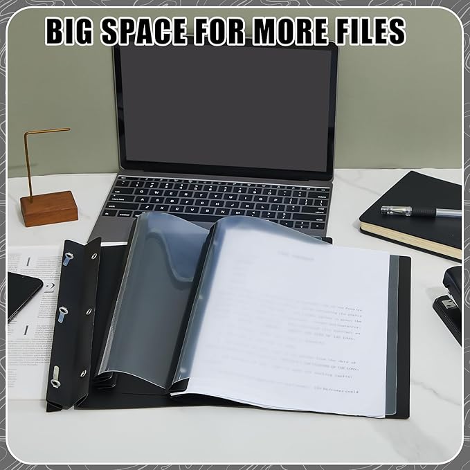 Teling 48 Pcs Clear Front Report Covers with Prongs Plastic Presentation Folders 3 Prong Resume Portfolio Folder for School(Black)