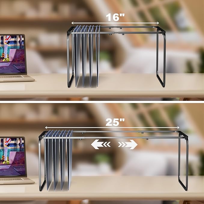 Legal/Letter Size Hanging File Folder Frame,Adjustable Length 16 to 25 inches,Heavy Duty Steel File Cabinet/Drawer Organizer Insert,Hanging Folder Holder for Desktop,12.598" W X 9.45" H,1 Pack