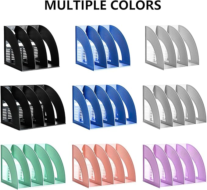 SAYEEC File Holder Storage Folder 4 Compartment Standing Desktop Hollow Organizer Black Files Shelf Frame Thicken Plastic Paper Notebook Magazine Bookstore for Office School Supplier Students