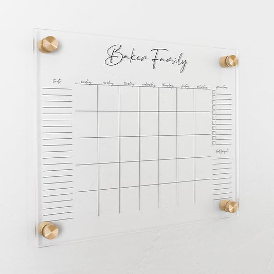 Personalized Clear Acrylic Calendar for Wall, Calendar Whiteboard for Wall, Dry Erase Wall Calendar, Wall Calendar Organizer System for Home (Cursive, Black, 14"W x 11"H)