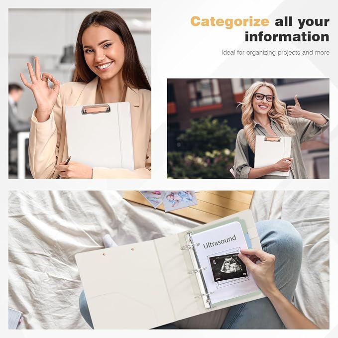 Ospelelf Mini Binder 3 Ring 2 Inch, Professional Clipboard Dividers with Tabs 5.5" x 8.5", Vintage Leather Binder Organizer for Office, Beige