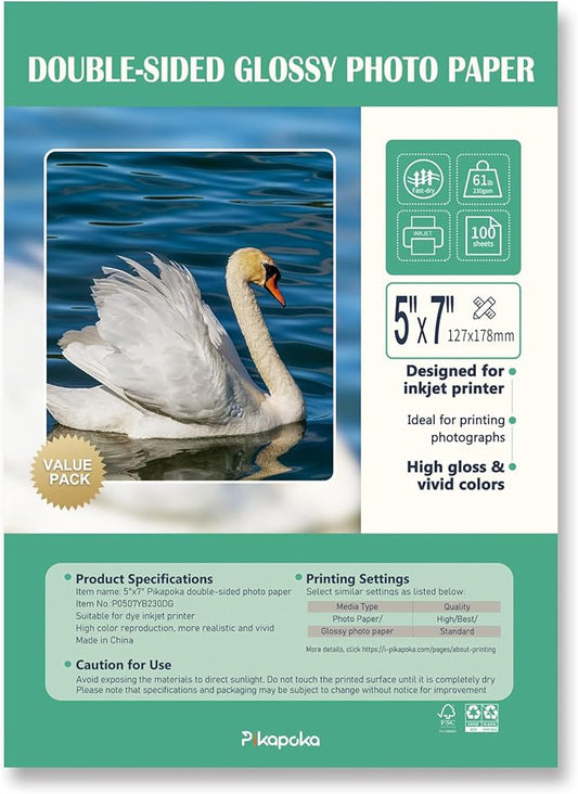 Double Sided Glossy Photo Paper 5x7, Thick Glossy Paper for Cardstock, 100 Sheets 61lb for Inkjet Printer