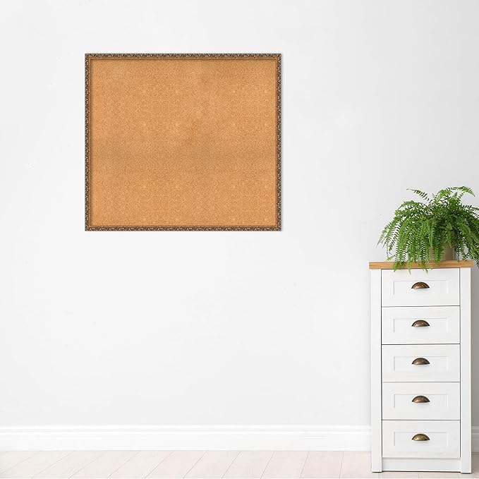 Amanti Art Natural Cork Board for Wall, 38x42 Vision Board with Bronze Frame, Oversize Corkboard Office Decor for Home Organization, Traditional Corkboard Pinboard to Display Items for Home