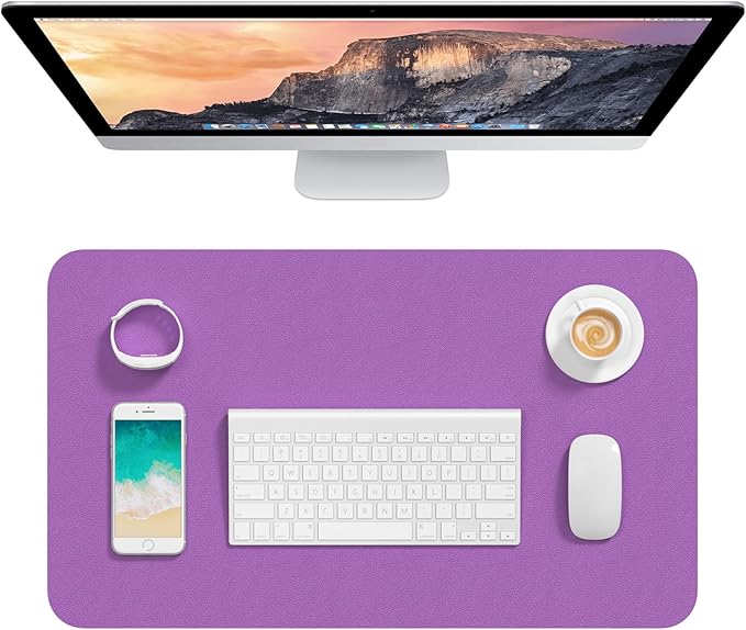 Hsurbtra Desk Pad, 23.6" x 13.8" PU Leather Desk Mat, M Extended Mouse Pad, Waterproof Desktop Blotter Protector, Non-Slip Ultra Thin Small Laptop Keyboard Writing Mat for Office Home, Purple
