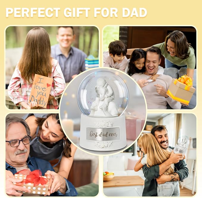 Fathers Day Snow Globe, 5.9" Wind Up Music Box for Father's Day Decorations Birthday Gifts for Dad Father Men Adults Kids