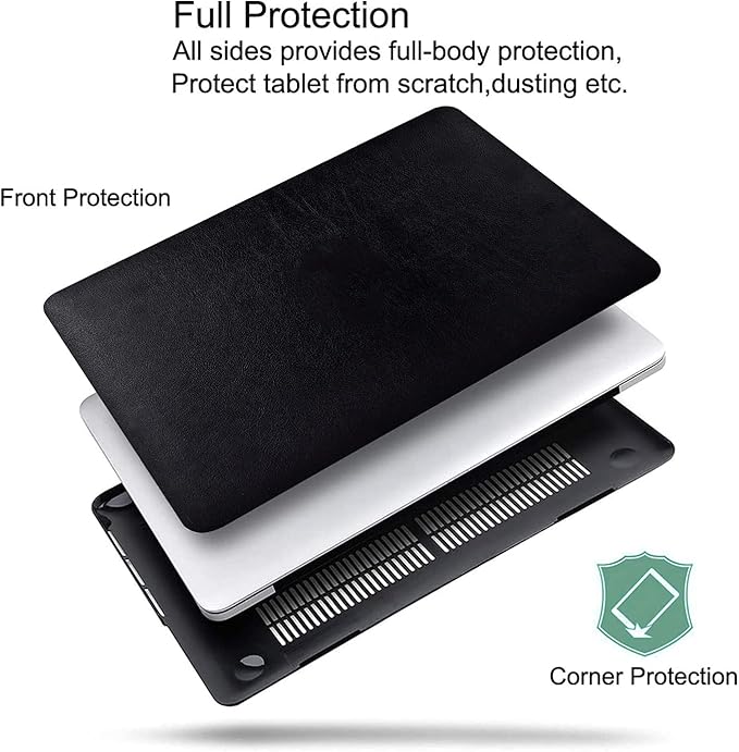 Compatible for M4 MacBook Air 13 inch Case 2025 2024-2022 M3 M2 Model A3240 A3113 A2681, Litchi Grain Textured Leather Hard Shell Protective Case & Keyboard Skin for MacBook Air 13.6 inch Cover, Black