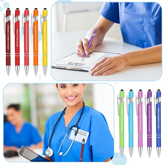 Geyee 24 Pcs Amusing Nurse Sticky Notes with Funny Pens Fun Notepads for Adults Coworkers Nurse 3 x 4 Inch to Do List Notepads with Sayings Pen for Lab Week Gifts Teacher Office Supplies
