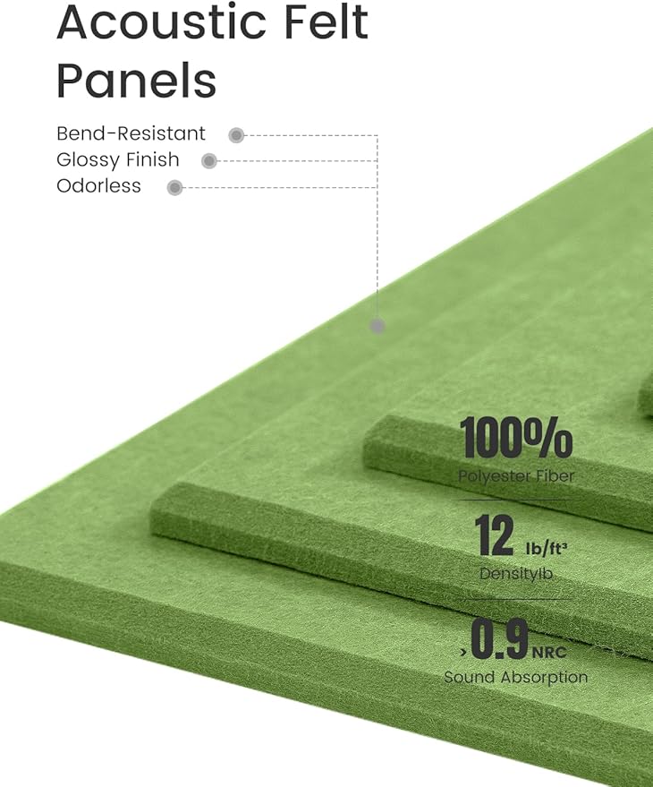 Large Felt Bulletin Board 48" x 36" Cork Board Alternative-12 Pack with 70 Safe Removable Adhesive Tabs, Cork Boards for Walls Cork Board for Home Office Classroom Pin Board - Grass Green