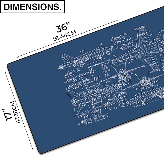 MPCO. Blueprints Large Gaming Desk Pad - 36" x 17" Duraglyde Fabric 18A Hornets – Blue Desk Mats - Non-Slip, Washable, Smooth Glide for Precision Gaming & Work