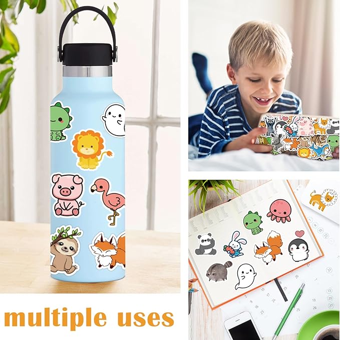 100Pcs Cute Animal Stickers,Vinyl Waterproof Stickers for Laptop,Bumper,Skateboard,Water Bottles,Computer,Phone, Cute Animal Stickers for Kids Teens (Cute Animal 100pcs Stickers)