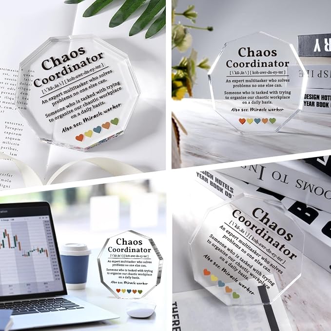 Thank You Gifts for Chaos Coordinator Birthday Gifts Office Staff Appreciation Gifts for Boss Lady Coworker Manager Coach Nurse Mom Wedding Planner Secretary Teacher Acrylic Decorative Signs Plaques