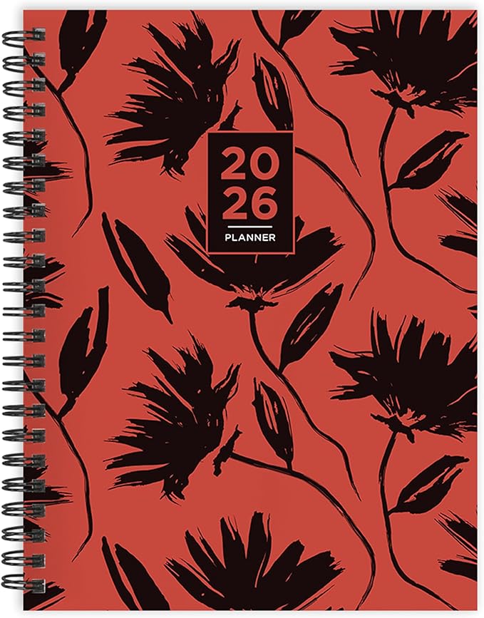 TF Publishing 2026 Electric Red Medium Weekly Monthly Planner with 12-Month Calendar Grid, Goals and Task Trackers - Weekly Schedule Planner with Priority List Section and Stickers - 6.5in x 8in