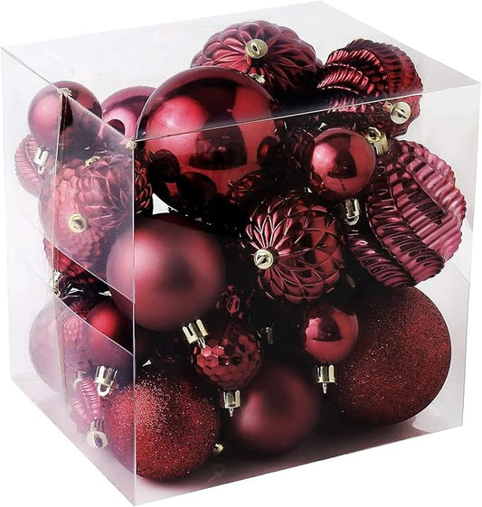 Christmas Balls Ornaments -36pcs Shatterproof Christmas Tree Decorations with Hanging Loop for Xmas Tree Wedding Holiday Party Home Decor,6 Styles in 3 Sizes(Burgundy)