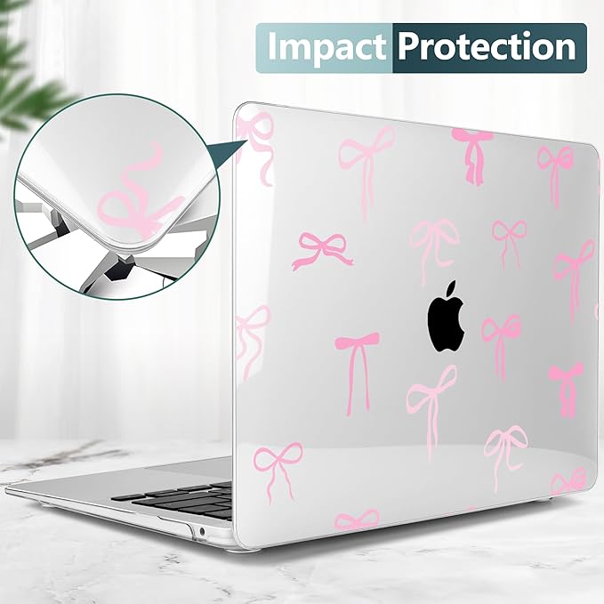 DONGKE for MacBook Air 13 Inch Case 2021-2018, Compatible with A2337 M1 A2179 A1932 Support Retina Display & Touch ID, Hard Shell Plastic Cover with Keyboard Skin - Pink Bows
