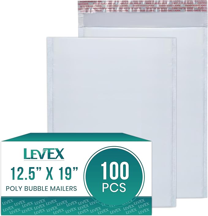 Levex - #6 12.5" x 19" [100 Pack] Poly Bubble Mailers, Padded Envelope Mailers, Packing Envelope & Mailing Bags for Shipping
