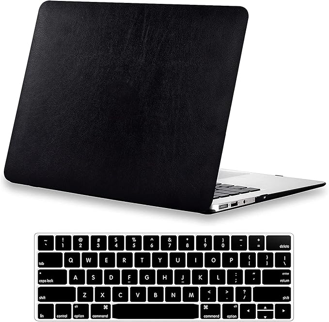 Compatible for M4 MacBook Air 13 inch Case 2025 2024-2022 M3 M2 Model A3240 A3113 A2681, Litchi Grain Textured Leather Hard Shell Protective Case & Keyboard Skin for MacBook Air 13.6 inch Cover, Black