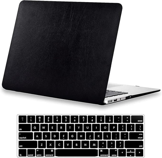 Compatible for M4 MacBook Air 13 inch Case 2025 2024-2022 M3 M2 Model A3240 A3113 A2681, Litchi Grain Textured Leather Hard Shell Protective Case & Keyboard Skin for MacBook Air 13.6 inch Cover, Black