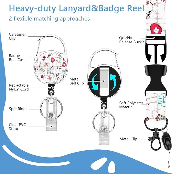 Nurse Badge Reel Pharmacy Lanyards for Id Badges, ID Badge Holder with Retractable Lanyard, ID Holder with Keychain Clips Heavy Duty, RN Name Tag ID Card Holder Doctor Women Office Gift