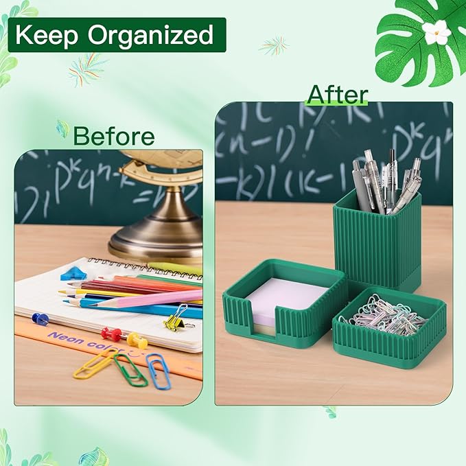 Aesthetic Desk Organizers and Accessories Set of 3 with Pen Holder,Paperclip Holder,Sticky Note Holder - Durable Plastic Pencil Holder for Office Women Men-Teacher Appreciation/Back-to-school Gift