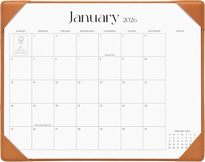 Simplified Desk Calendar 2026-2027 with Desktop Mat, Cabbrix Medium Desk Pad Calendar 15" x 12" Runs From January 2026 to June 2027, Desk Blotter Calendar for Home School and Office (Brown)