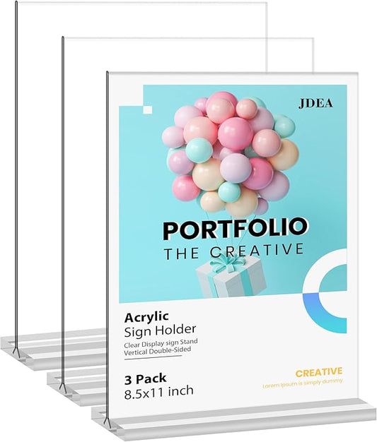 Acrylic Sign Holder Desktop Display Holder (3 Pack 8.5x11 Clear)