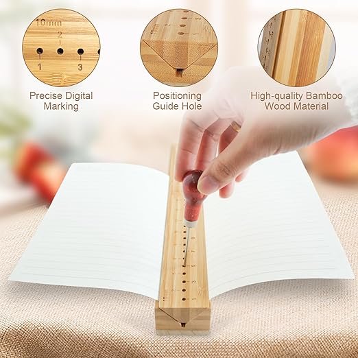 Book Binding Cradle, Wood Bookbinding Punching Cradle with an Awl, Bamboo Signature Punching Cradle with Piercing Guide 10 mm Hole Spacing, Portable Book Binding Tools Kits for Book DIY Crafts