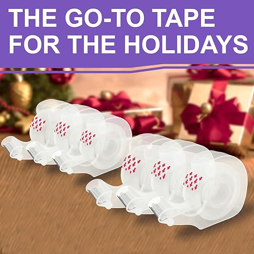 PALOKA Gift-Wrap, Clear Tape, for Wrapping Paper, Home Office and Back to School Supplies for College and Classrooms, Glossy Finish,3/4 in x 650 in, Dispensered, 6 Packs