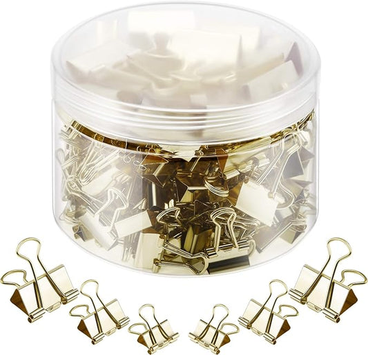 TecUnite 150 Pcs Binder Clips Assorted Sizes Gold Paper Clamps Clips Large Medium Small Office Supplies