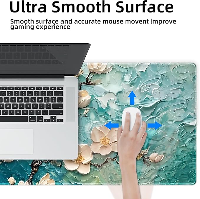 Galdas Gaming Mouse Pad XXL XL Large Long Extended Big Mousepad Non-Slip Rubber Keyboard Desk Pad with Stitched Edges for Laptop Home Office (31.5x11.8x0.08 Inch) … (Painting Flowers)