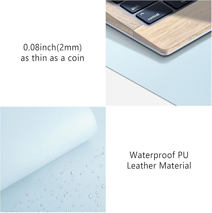 Leather Desk Pad Protector, Mouse Pad, Non-Slip Computer Mat for Desk, PU Leather Office Desk Mat for Home & Office, Waterproof Laptop Desk Blotter for Keyboard and Mouse, Baby Blue (13.7''X23.6'')