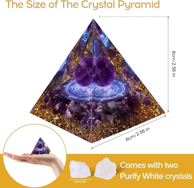 Hopeseed Orgone Pyramid for Positive Energy, Orgonite Amethyst Healing Crystal Pyramids for Reduce Stress Chakra Reiki Healing Meditation Attracts Lucky and Success