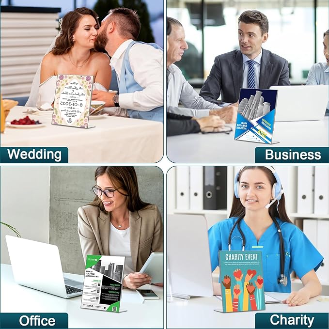 Acrylic Sign Holder 5x7 Inches, 16 Pack Clear Plastic Table Paper Display Stand, L-Shape Vertical Menu Holder Stand, Clear Picture Photo Flyer Display Stand for Restaurants, Store Show, Office Desktop