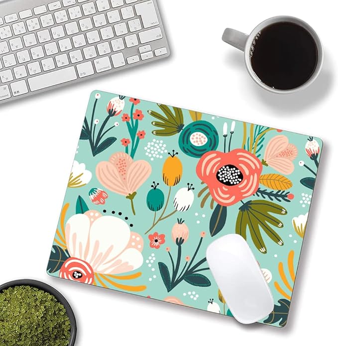 Mouse Pad, Cute Abstract Floral Mouse Pad for Women, Washable Square Cloth Mousepad for Office Laptop, Non-Slip Rubber Computer Mouse Pads for Wireless Mouse, Personalized Mouse Pads for Desk