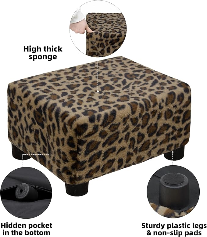 CAROLMADE Small Foot Stool Ottoman Footstool with Legs Under Desk Footrest for Living Room Bedroom and Office, Faux Fur Brown