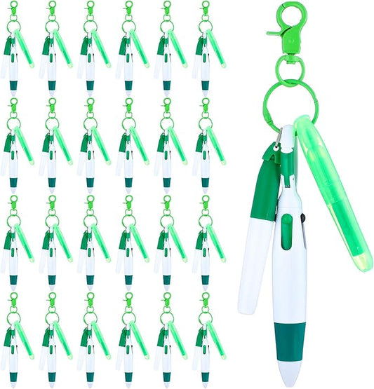 Sherr 25 Sets Retractable Nurse Pens with Mini Highlighter Permanent Marker Keychain Clip Badge Reel Pen Accessories for Nursing Students Medical Staff Office Stocking Stuffer Gift(Green)