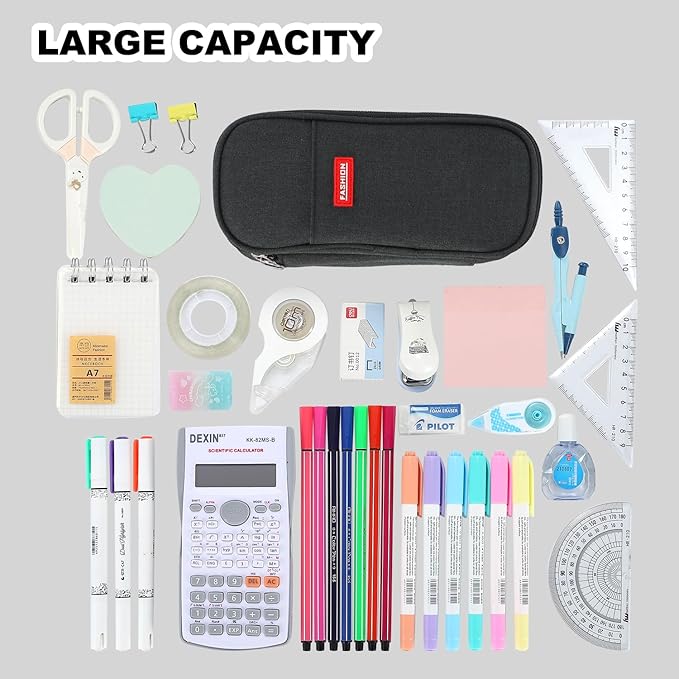 Pencil Case for Boys Kids Teens Adults Big Pencil Bag with Zipper Big Pen Pouch Large Stationery Pen Case Organizer for School Black