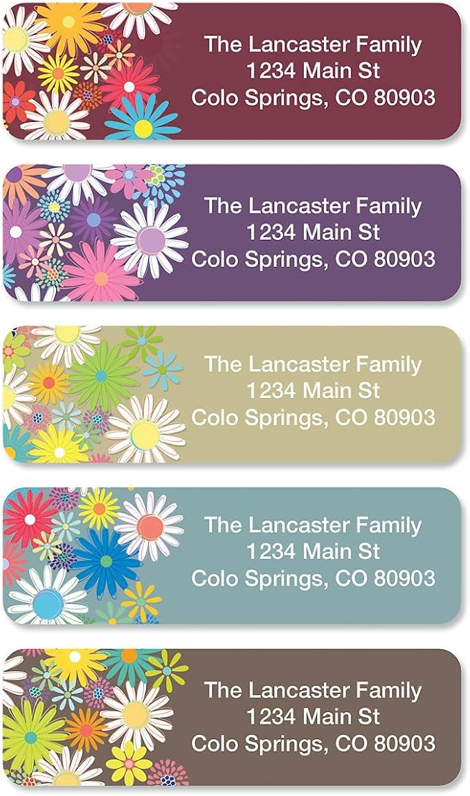Colorful Images Petite Flowers Rolled Personalized Return Address Mailing Labels with Dispenser, Customize with Name & Shipping Address, 500 ¾” x 2½” Self Adhesive, Easy Peel Label Roll