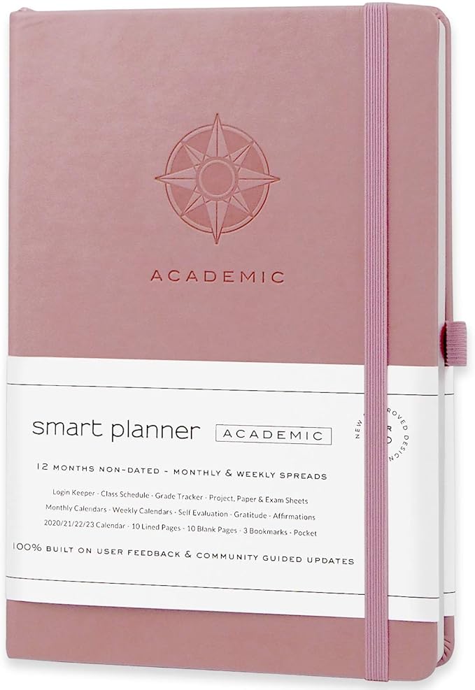 Smart Academic Planner - A5 Size 8.6 x 5.7 inches - Undated Daily Planner for School - Daily, Weekly, and Monthly Scheduling - Student Planner for Maximizing Focus and Productivity (Pink)
