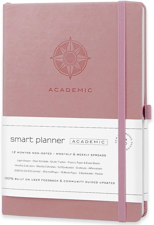 Smart Academic Planner - A5 Size 8.6 x 5.7 inches - Undated Daily Planner for School - Daily, Weekly, and Monthly Scheduling - Student Planner for Maximizing Focus and Productivity (Pink)