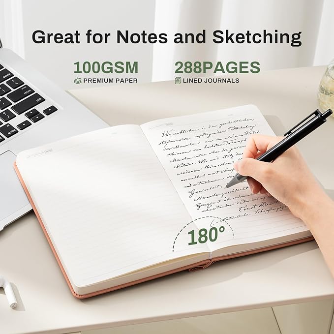 Lined Journal for Women 100 GSM 288 Pages Leather Journals for Writing A5 Hardcover Travel Journals Notebook Gift Set with Pen for Work Daily Writing