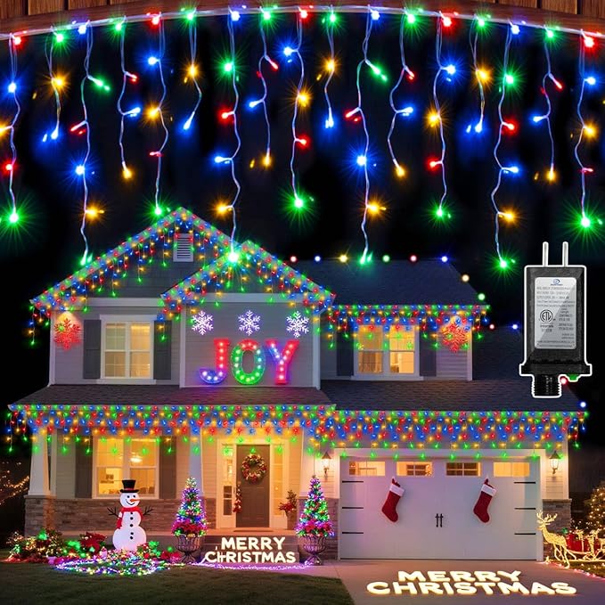 1332 LED Christmas Lights with 296 Drops,132ft 12 Modes Hanging ice String Lights with Timer & Dimmable & Waterproof, Plug-in Fairy Lights for Tree Holiday Wedding Party Christmas Decor Multicolor