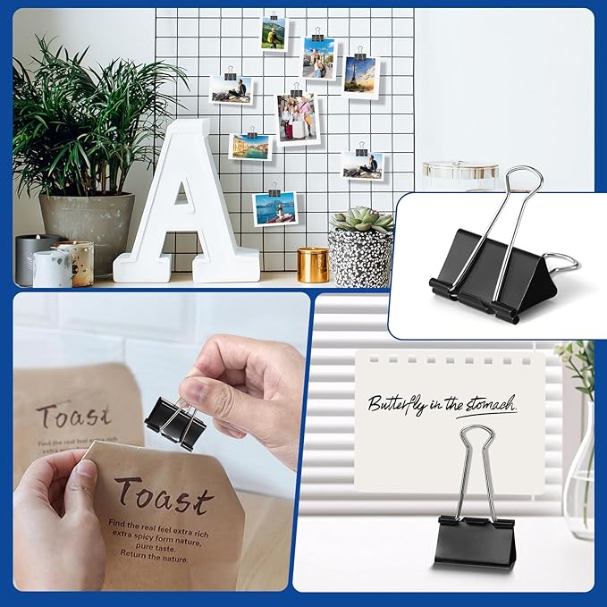 Eclirgan 1.2-Inch Medium Paper Clamp with Heavy-Duty/Rust-Resistant/Folding,96-Pack Thick Metal Binder Clip in 8 Boxes，Black Paper Clips Set for DIY/Crafts/File/Paperwork
