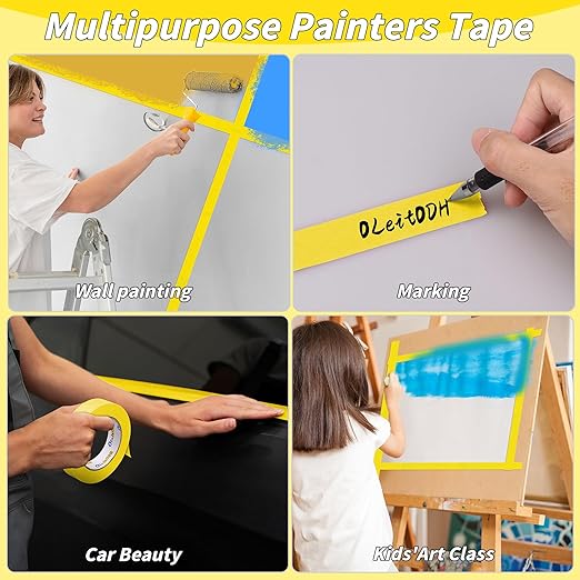 12 Rolls Yellow Painters Tape Bulk 2 inch x 660 Yards, Painters Masking Tape No Residue Wall Painting Tape Artist Tape Trim Edge Finishing Tape for Wall Painting Decoration DIY Supplies