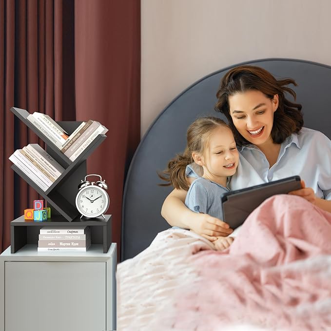 Godferyxin Tree Bookshelf with Drawer,Wood Desk Bookshelf for School,Office,Small Book Shelf Storage Rack for Decor,Bedrooms,Living Rooms Mini Shelf