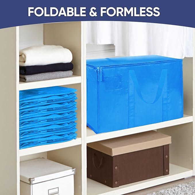 TICONN 8 Pack Extra Large Moving Bags with Zippers & Carrying Handles, Heavy-Duty Storage Tote Moving Boxes for Space Saving (8 Pack, Sky Blue)