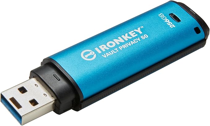 Kingston IronKey Vault Privacy 50 256GB Encrypted USB | FIPS 197 | AES-256bit | BadUSB Attack Protection | Multi-Password Options | IKVP50/256GB